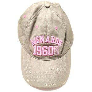 Menards womens Embroidered Hat Beige Baseball Cap Pink Logo Adjustable Workwear
